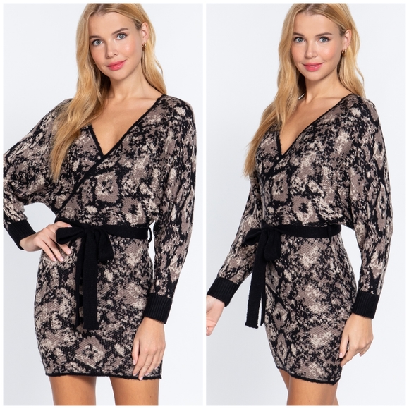 Sexy Chic Cocoa Brown Khaki Kimono Style Short Sweater Dress - Picture 5 of 6